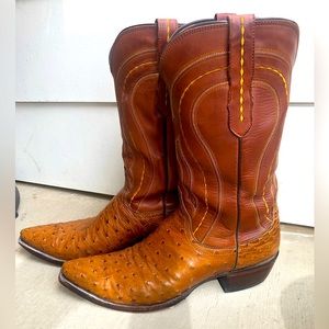Lucchese, Burnished Tan Full Quill Ostrich Boots, Men’s size 9.5